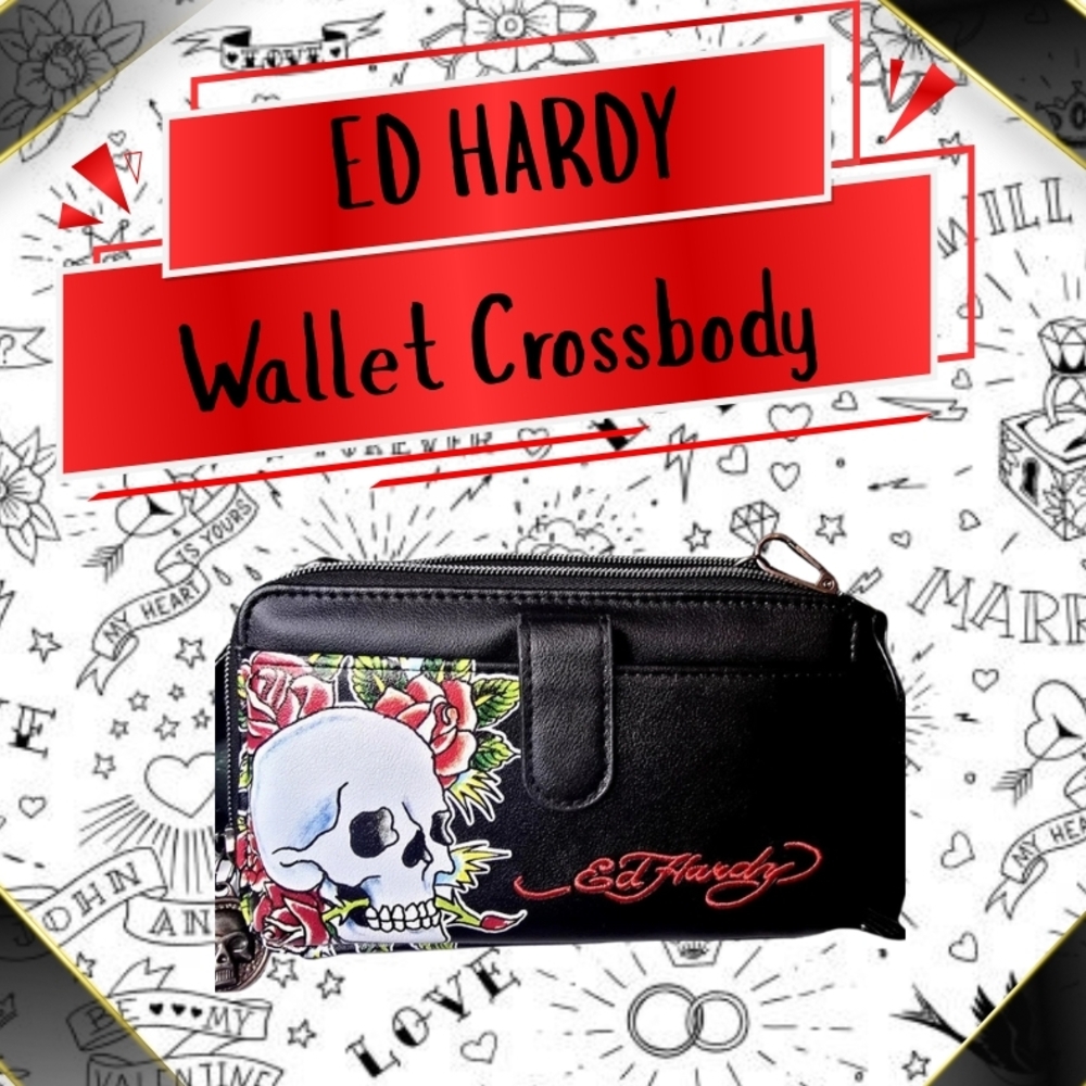 Ed Hardy Black Wallet Crossbody